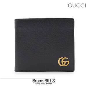 未使用品 GUCCI グッチ GGマーモント コインウォレット 折り財布 428725 ダブルG レザー ブラック ゴールド金具