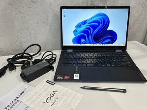 Lenovo yoga6 13ARE05 Ryzen7 4700U メモリ16GB SSD512GB 13.3型 Windows11 ACアダプタ付き【スタイラスペン付き】