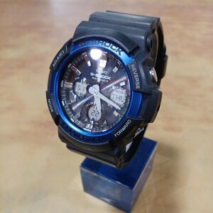 CASIO G-SHOCK GAW-100B カシオ Gショック タフソーラー 電波ソーラー ブラック×ブルー デジアナ 腕時計 中古 長期保管