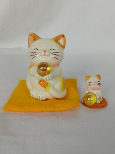 猫 貯金箱 陶器 ビー玉 置物 2個セット ネコ レトロ インテリア 中古 長期保管