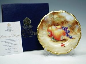 1904059【ROYAL WORCESTER ロイヤルウースター】ペインテッドフルーツ 20cm プレート パターン1 洋梨 皿 共箱