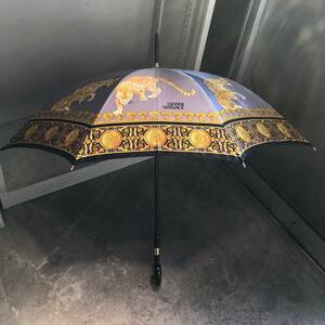 ■GIANNI VERSACE ジャンニヴェルサーチ 雨傘 全長約89cm ヒョウ柄 シルバーカラー×イエロー×ブラック アニマル柄 長傘 アンブレラ■