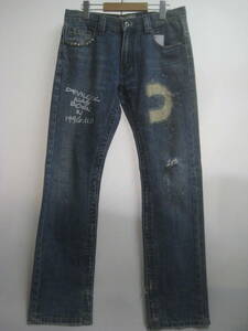  one point thing!! Devilock Devilock Denim pants G bread studs attaching damage processing message print rare 