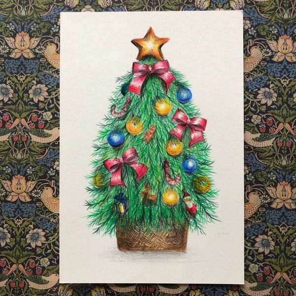 色鉛筆絵画『クリスマスツリー』　(※２枚以上の御購入は必ずお声掛け下さい。)