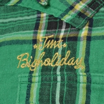 〇482822 TMT ティーエムティー ◯ガーゼシャツ 半袖 ウエスタンシャツ サイズS メンズ 日本製 グリーン チェック_画像3