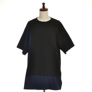 *483969 FRAPBOIS Frapbois Bigi * short sleeves cut and sewn T-shirt unusual material switch color scheme pocket tunic T size 2 lady's black 