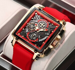 新品未使用★日本未入荷★LlGE高級メンズ腕時計 クロノグラフ 正規品 レッド 赤 ディーゼル フランクミュラー エルメス ファンに人気 防水