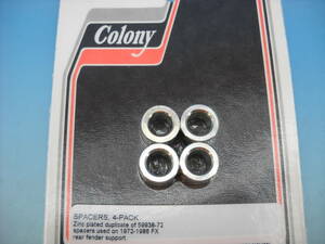 Colony　スペーサー　OEM 59938-72　1972-86 FX　ショベル　エボ　リアフェンダーサポート　3/8”　φ9.5ｍｍ　t12.7ｍｍ　4個入り　Zinc