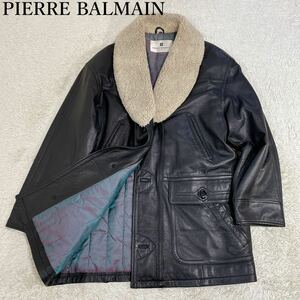 1スタ 大人のアウター PIERRE BALMAIN ピエールバルマン ラムレザー 羊革 ムートン ジャケット コート ブラック メンズ Mサイズ