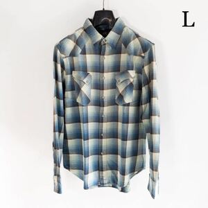 22FW 新品 DOUBLE RL RRLダブルアールエル ラルフローレン プラッド ツイル ウエスタン シャツ デニム チェック シャツ 長袖 Lサイズ