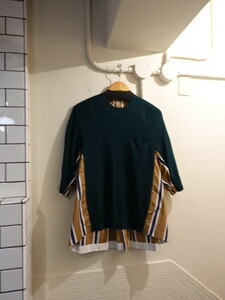 ◎サカイ　sacai ニット　シャツ　切り替え　20SS　定価57200円　深緑　ブラウン白ネイビー　サイズ2　美品　cotton poplin pullover