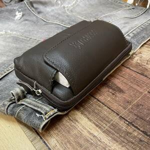  new goods original leather waist bag belt pouch digital camera camera mobile telephone smart phone smartphone iPhone case dark brown free shipping 