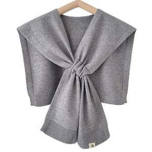 [PJ-30] new goods stole shoulder .. knitted braided attaching collar stole shoulder cold-protection decoration stole shawl gray 