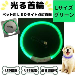 光る首輪 犬用 LED搭載 USB充電 グリーン Lサイズ 緑 夜 散歩 犬 USB usb 充電 軽量 軽い 散歩 夜 キラキラ 安全 おしゃれ カラフル
