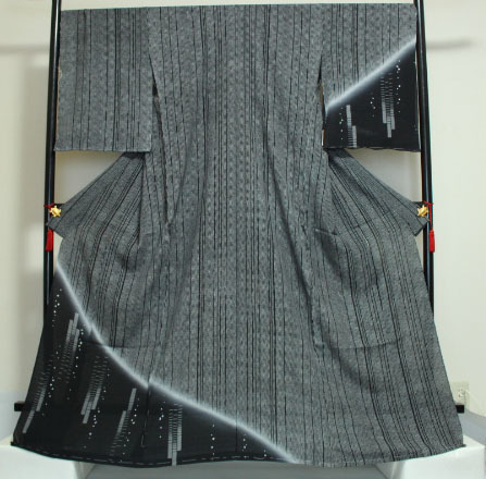 新品・送料無料 未仕立 正絹 縦絽 夏物 高級訪問着 黒地