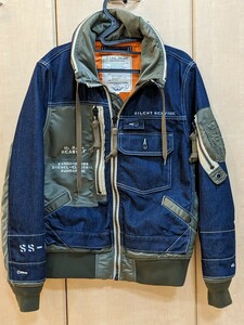 【美品】AVIREX COMBINATION CUSTOM DENIM ジャケット M コンビネーション デニム メンズ MA-1 ブルゾン パーカー アヴィレックス フード