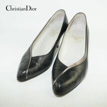 Christian Dior クリスチャンディオール 6 23.0 パンプス ヒール アーモンドトゥ 本革 レザー 切り替え 紺 ネイビー シルバー/DC410_画像1