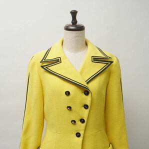 Karl Lagerfeld カールラガーフェルド ダブルブレスト ラインテープカラーデザインジャケット レディース 黄色 イエロー サイズM*GC454の画像2