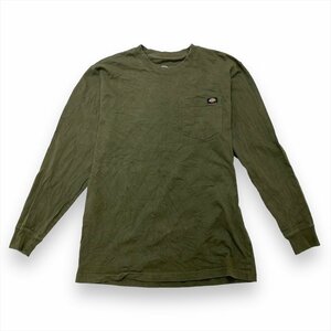 ディッキーズ Tシャツ 長袖 カーキ Dickies 古着 メンズ M 胸ポケット ワンポイント