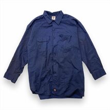 ディッキーズ シャツ 長袖 ネイビー Dickies 古着 メンズ 3XL 胸ポケット フラップポケット ビックサイズ_画像1