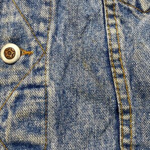 デニム ジャケット ブルー 古着 メンズ S デニム ダメージ フラップポケット タックボタン カジュアルの画像6