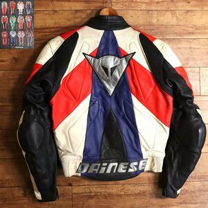 G2T/S10.17-2　イタリア製　DAINESE　ダイネーゼ　シングルライダース　本革　レーシングジャケット　プロテクター　革ジャン　46