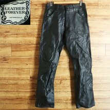 K7S/Y5.25-4　70s　ビンテージ　LEATHER FOREVER　レザーパンツ　本革　バイカーパンツ　革パンツ　皮パンツ　TALONジッパー　ブラック_画像1