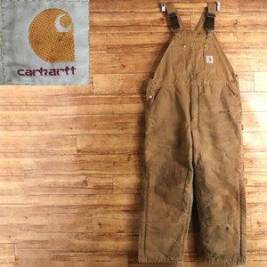 G7T/R10.25-2　アメリカ古着　Carhartt　カーハート　ダック地　オーバーオール　ワークパンツ　つなぎ　サロペット　キャメル