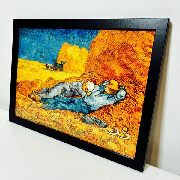 【額付きポスター】ゴッホ　Gogh　昼：仕事の間の休息（ミレーを模して）(新品)