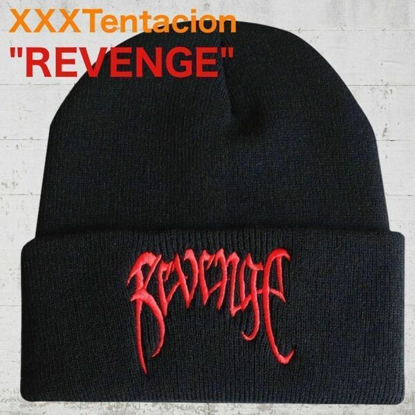 XXXTentacion（テンタシオン）ニット帽　ビーニー　ブラック×レッド