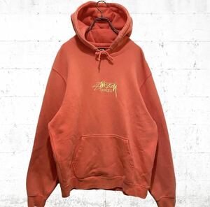 【センター刺繍ロゴ】stussy ストックロゴ　スウェット　パーカー　ストリート　ステューシー　M Lサイズ　ショーンフォント　オレンジ