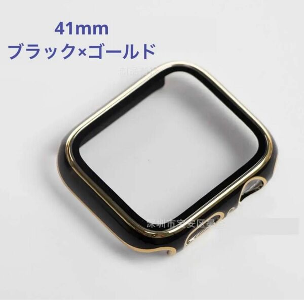アップル ウォッチ 文字盤 ケース カバー 41mm　ブラック+ゴールド Apple Watch