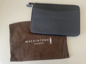 中古品　MACKINTOSH LONDON マッキントッシュ　ロンドン　クラッチバッグ　セカンドバッグ　レザー　ネイビー　牛革　◆4985B