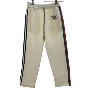 【中古】GUCCI×ADIDAS グッチ アディダス コラボロゴ サイドストライプ コットンスウェットパンツ ホワイト XS [240024405829]