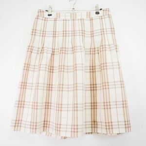 バーバリー BURBERRY LONDON ノバチェック柄 膝丈タックプリーツ フレアスカート(44)オフホワイト系