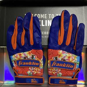 新品 Franklin Custom Pro Classic ブルー×オレンジ×花柄 Mサイズ バッティンググローブ フランクリン 野球 革手 バッテ グラブ 限定