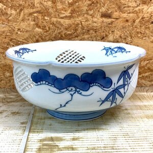 ★琴峰★ 有田焼 深鉢 網目透かし 透かし彫り 盛鉢 盛器 菓子器 菓子鉢 工芸品 陶芸 中古品 M