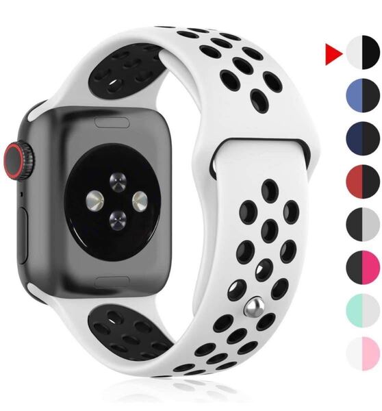 Apple アップルウォッチ バンド シリコン 交換ベルト ラバーベルト42/44/45/49mm シリーズ2345678SE対応 スポーツバンド 通気性 白黒