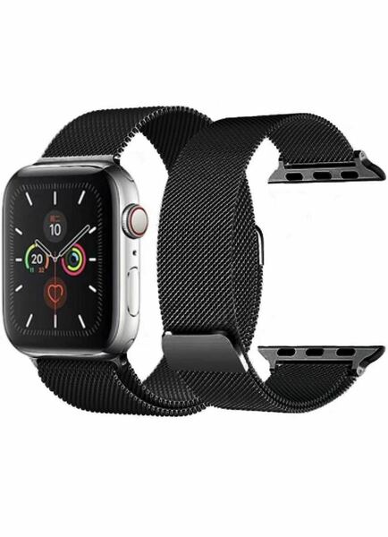 Apple Watch ミラネーゼループ アップルウォッチ 金属バンドステンレススチール 42/44/45/49mm 黒　男女兼用　セール