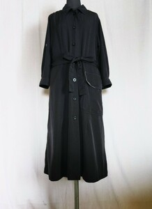 マーガレットハウエル/ウール、ロングシャツワンピース*黒*ストレッチ