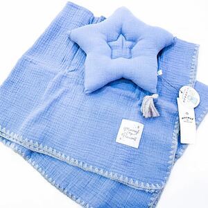 [ new goods unused ]mocmofmokmof blanket pillow ... nap set star blue gray blue gauze packet tassel lovely baby . daytime .