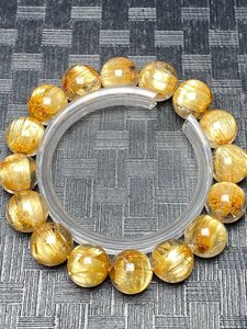 即決 1208e005 極美品★【100A猫目黄金タイチンルチル】★ブレス 13-13.8mm（新品）