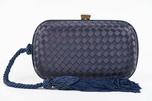 【美品】BOTTEGAVENETA ボッテガヴェネタ イントレチャート パーティバッグ ネイビー系 クラッチ【PH10】