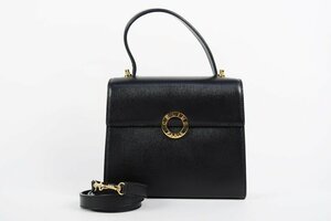 【美品】CELINE セリーヌ ケリー型 2WAYショルダー ハンドバッグ サークルロゴ ブラック【PJ12】