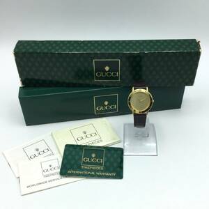 T88◎【QZ/不動品】GUCCI グッチ 3000.2.M クォーツ ゴールドカラー ラウンド 純正ベルト メンズ腕時計 ※尾錠の足変色 現状品 ◎