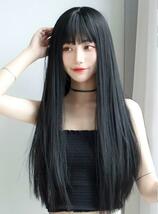 340　黒 ブラック フルウィッグ ロング 自然 耐熱 コスプレ 仮装　wig かつら　変装　女装　ストレートロング　韓国アイドル_画像5
