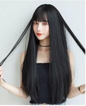 340　黒 ブラック フルウィッグ ロング 自然 耐熱 コスプレ 仮装　wig かつら　変装　女装　ストレートロング　韓国アイドル_画像1