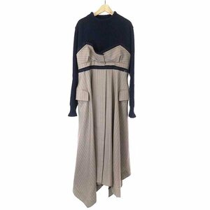 sacai サカイ 22AW Wool Knit x Chalk Stripe Dress ニットドッキングドレスワンピース ネイビー×ベージュ系 IT7M58VH4HTG