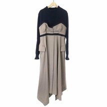 sacai サカイ 22AW Wool Knit x Chalk Stripe Dress ニットドッキングドレスワンピース ネイビー×ベージュ系 IT7M58VH4HTG_画像1