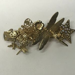 【レア】Kirks Folly バレッタ 細かい装飾 天使 トンボ 蜂 蝶 花 星 ゴールドカラーの画像2